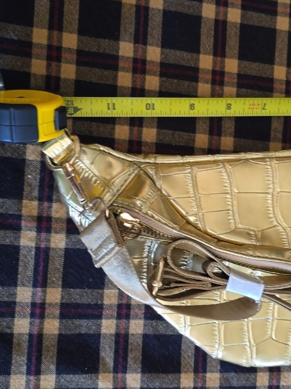 Gold Metallic Purse Belt Bag Sling Faux Croc w/ Guitar Strap - Picture 6 of 7